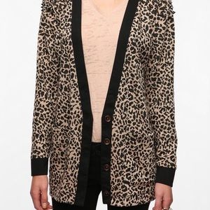 Reverse Leopard Print Studded Shoulder Cardigan